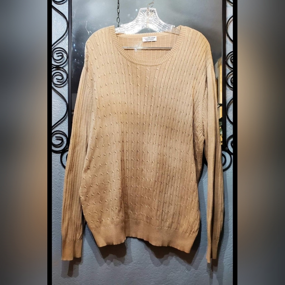 Vintage Mens Tan Knit Longsleeved Crewneck Sweater 2x Large
